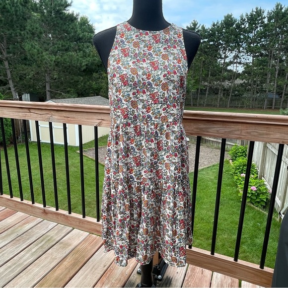 New Natural Life Sz Small High Neck Tiered Mini Dress Floral Print Tie Back - Picture 2 of 11